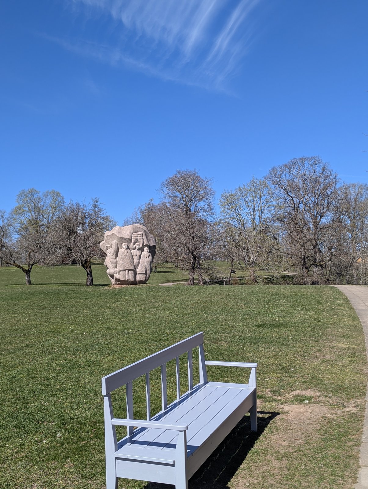Bench by the Stone of Love (Mīlestības akmens) at the Hill of Dainas, Turaida