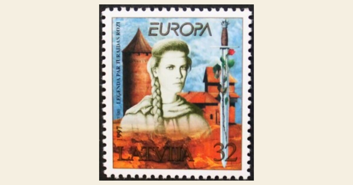 Lettische EUROPA-Briefmarke 1997 — Legende der Rose von Turaida — Entwurf Juris Utāns